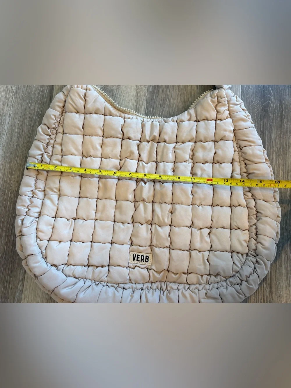 VERB Carry All Quilted Puffy Hobo Bag in Light Beige